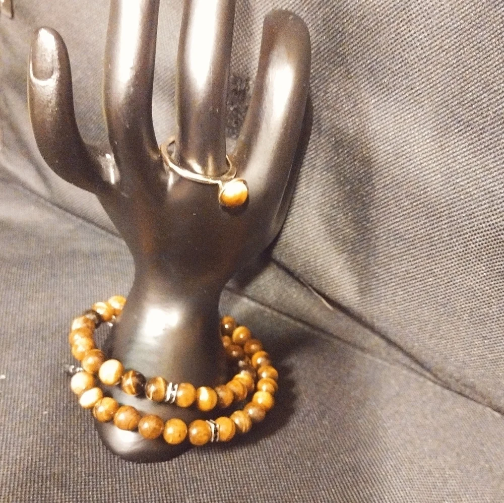 Tigers Eye wrap Bracelet and Ring Set - Picture 5 of 10